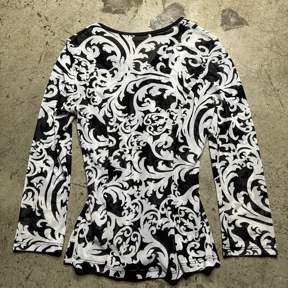 Agaci y2k sheer top full zip up size M tribal paisley print black and white - Picture 6 of 8